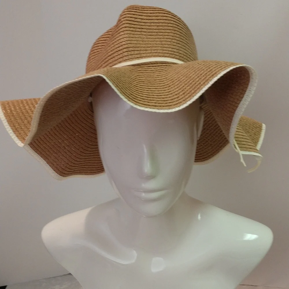 Floppy Hat With Flower Neutral 2-tone Boho Casual Country Vacation Minimalist - Picture 5 of 17